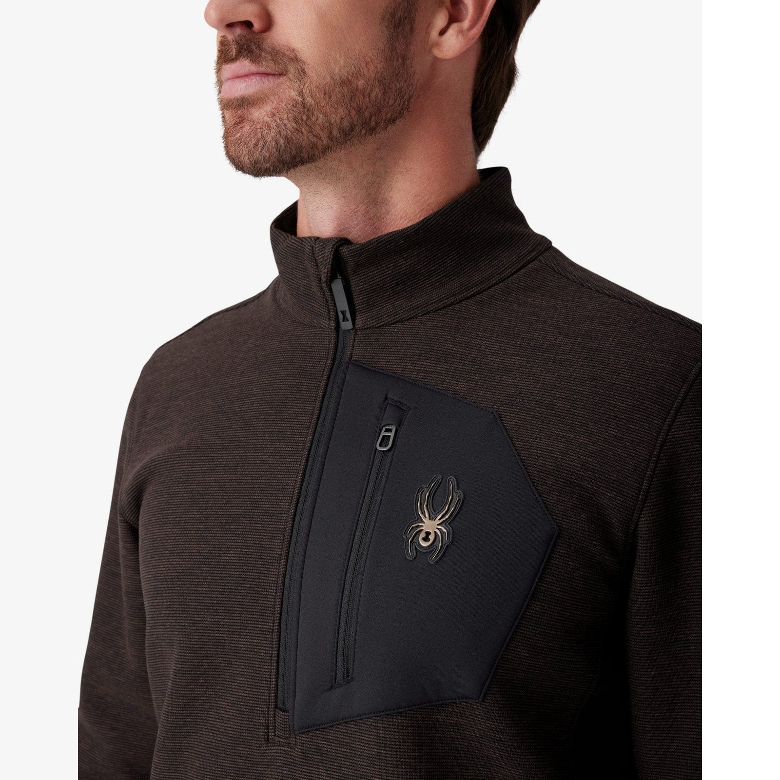 Mens Bandit Sweater Fleece Quarter Zip Mocha Melange - Image 5