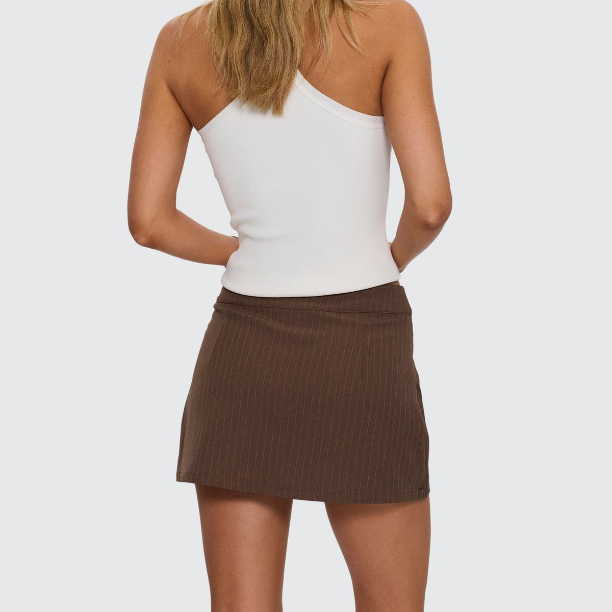 Freya Pinstripe Mini Skort Brown Pinstripe - Image 5