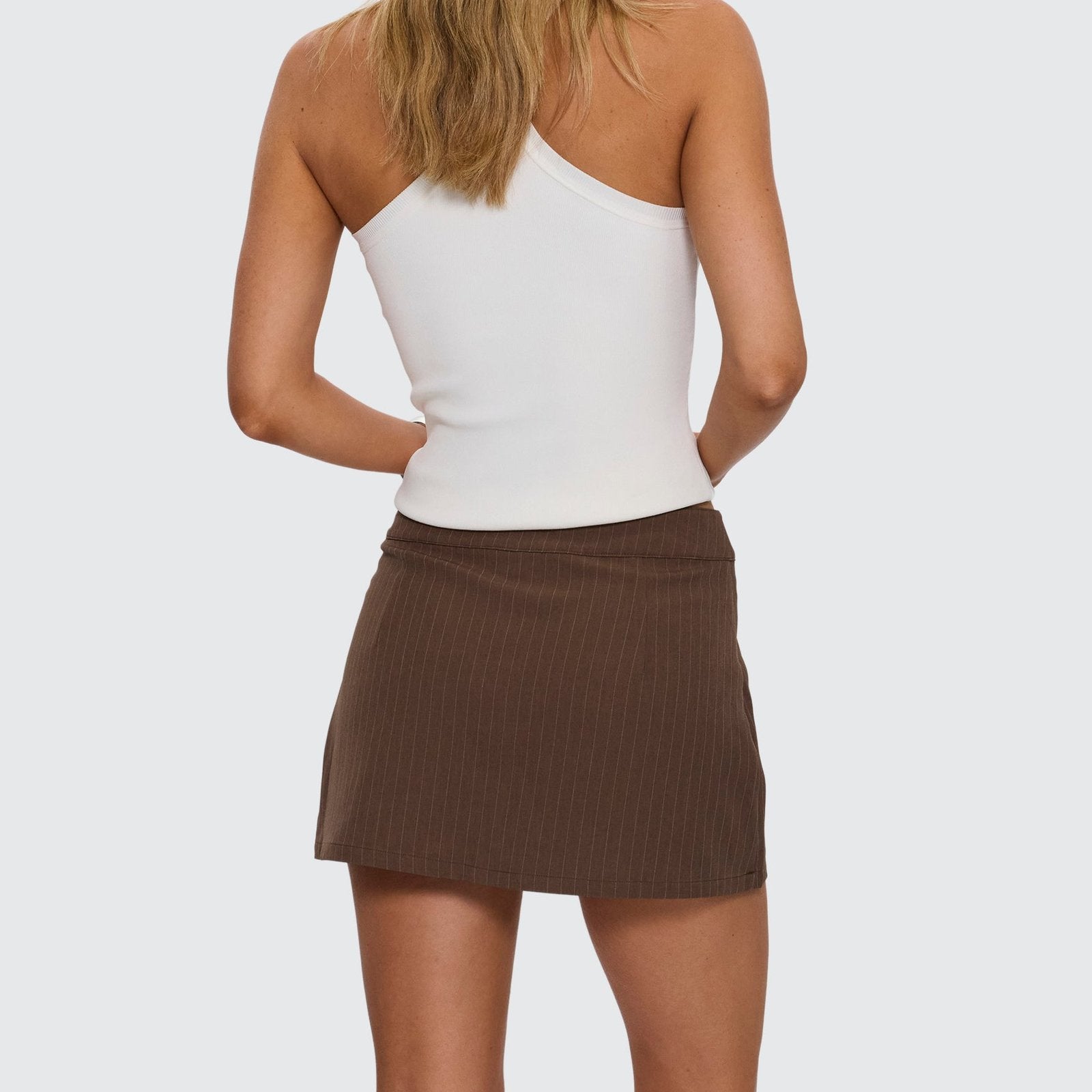 Freya Pinstripe Mini Skort Brown Pinstripe - Image 5