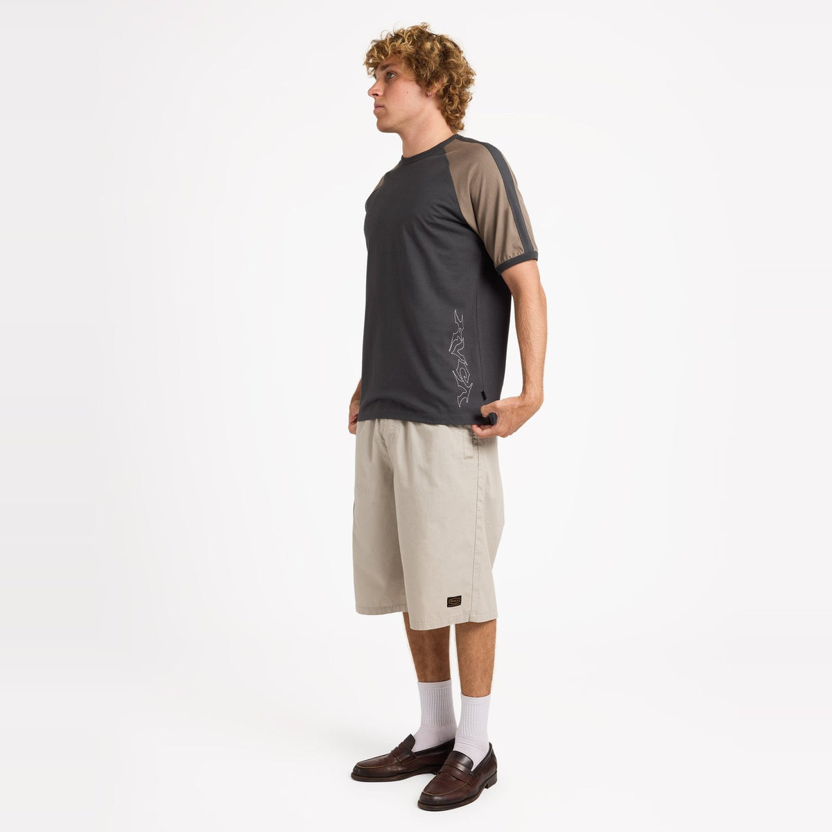 Mens Stitch Raglan T Shirt Pirate Black - Image 5