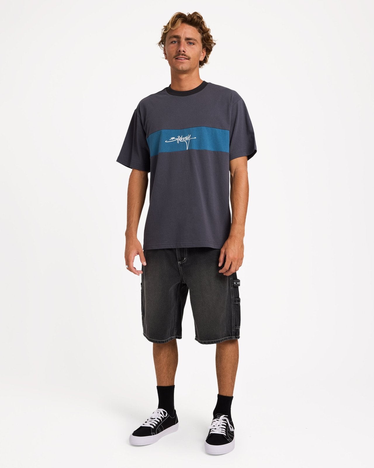 Mens Panel T-Shirt Aged Indigo - Image 5