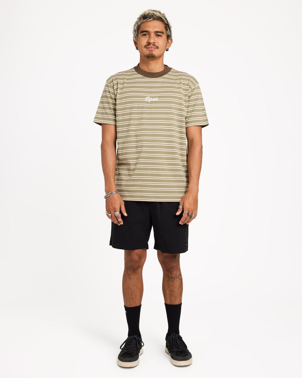 Mens Exotica Stripe T-Shirt Army - Image 5