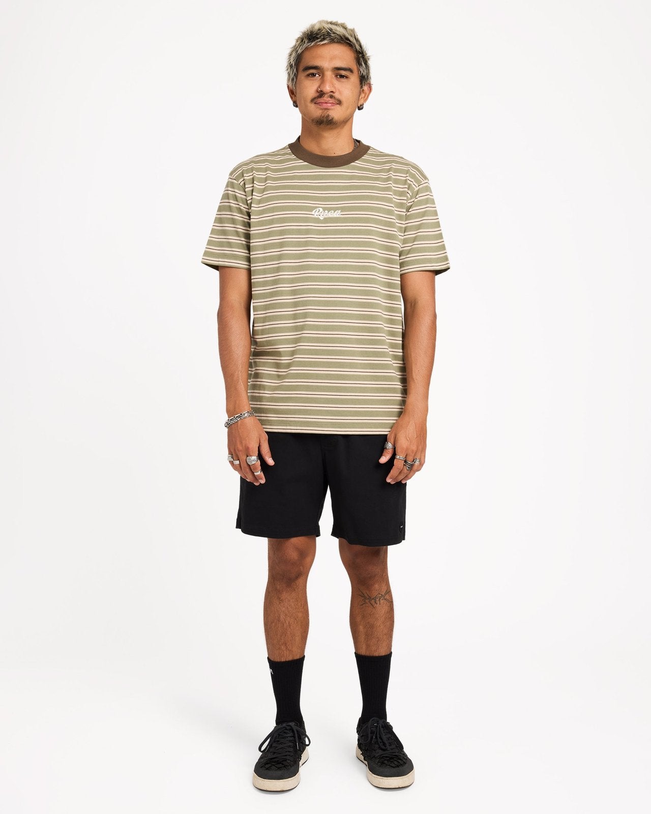 Mens Exotica Stripe T-Shirt Army - Image 5