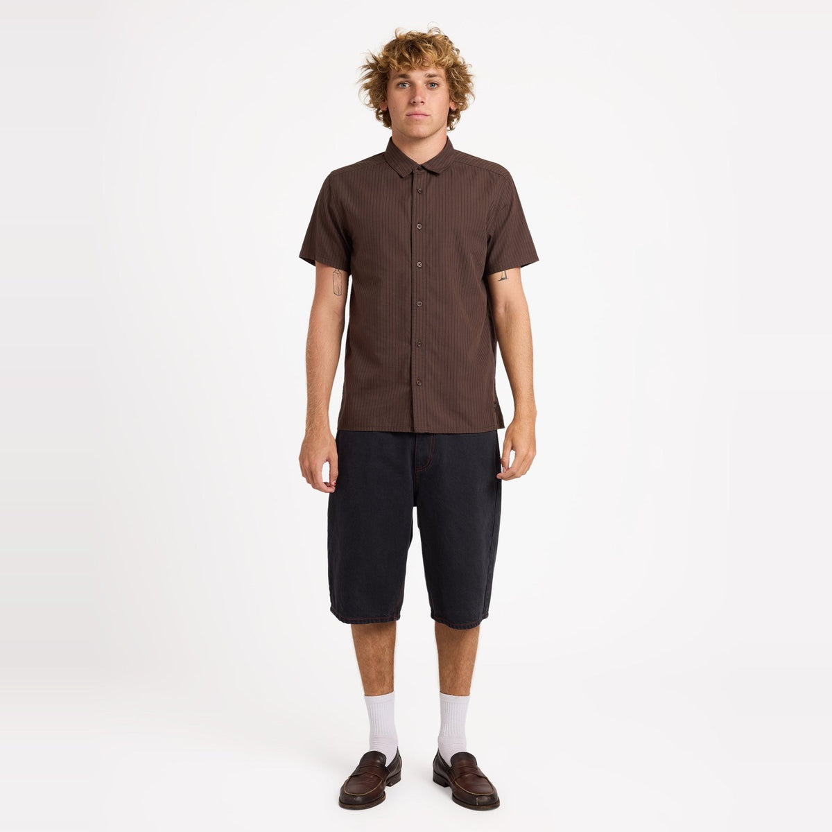 Mens Harmony Emblem Short Sleeve Shirt Chocolate Brown - Image 6