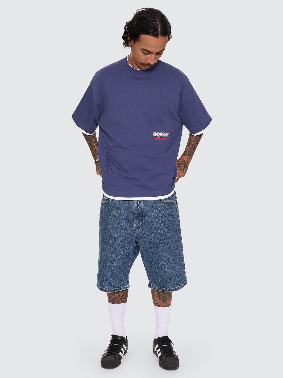 Half Court Box Crop Layer Tee Medieval Blue - Image 7