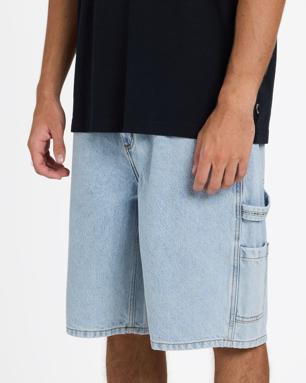 Mens Bad Dog Workwear Shorts Washed Indigo - Image 7