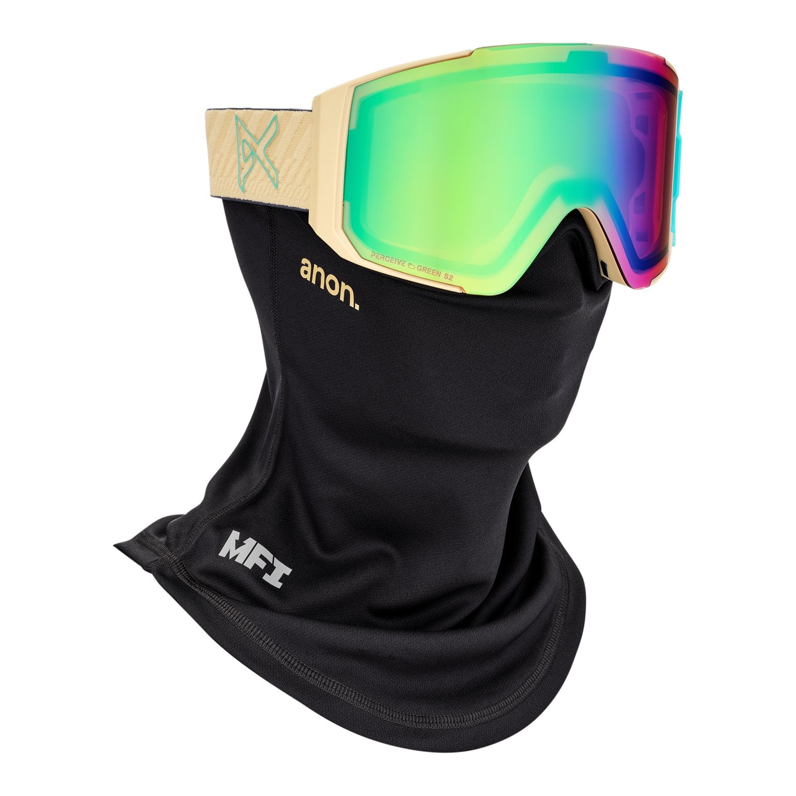 Sync Low Bridge Fit Goggles + Bonus Lens + Mfi Face Mask Beechwood - Perceive Variable Green Lens (22% / S2) w/ Perceive Cloudy Pink Lens (53% / S1) - Image 5