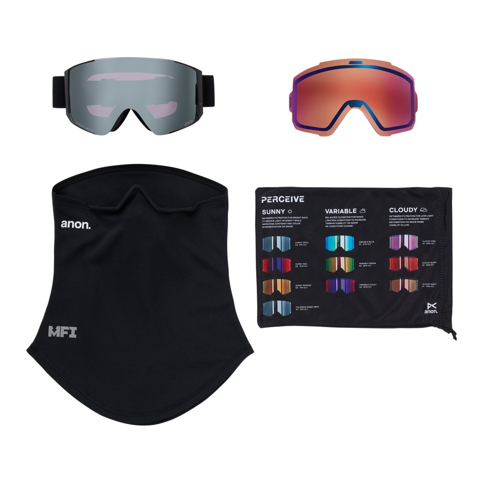 Sync Low Bridge Fit Goggles + Bonus Lens + Mfi Face Mask Smoke - Perceive Sunny Onyx Lens (6% / S4) w/ Perceive Variable Violet Lens (34% / S2) - Image 6
