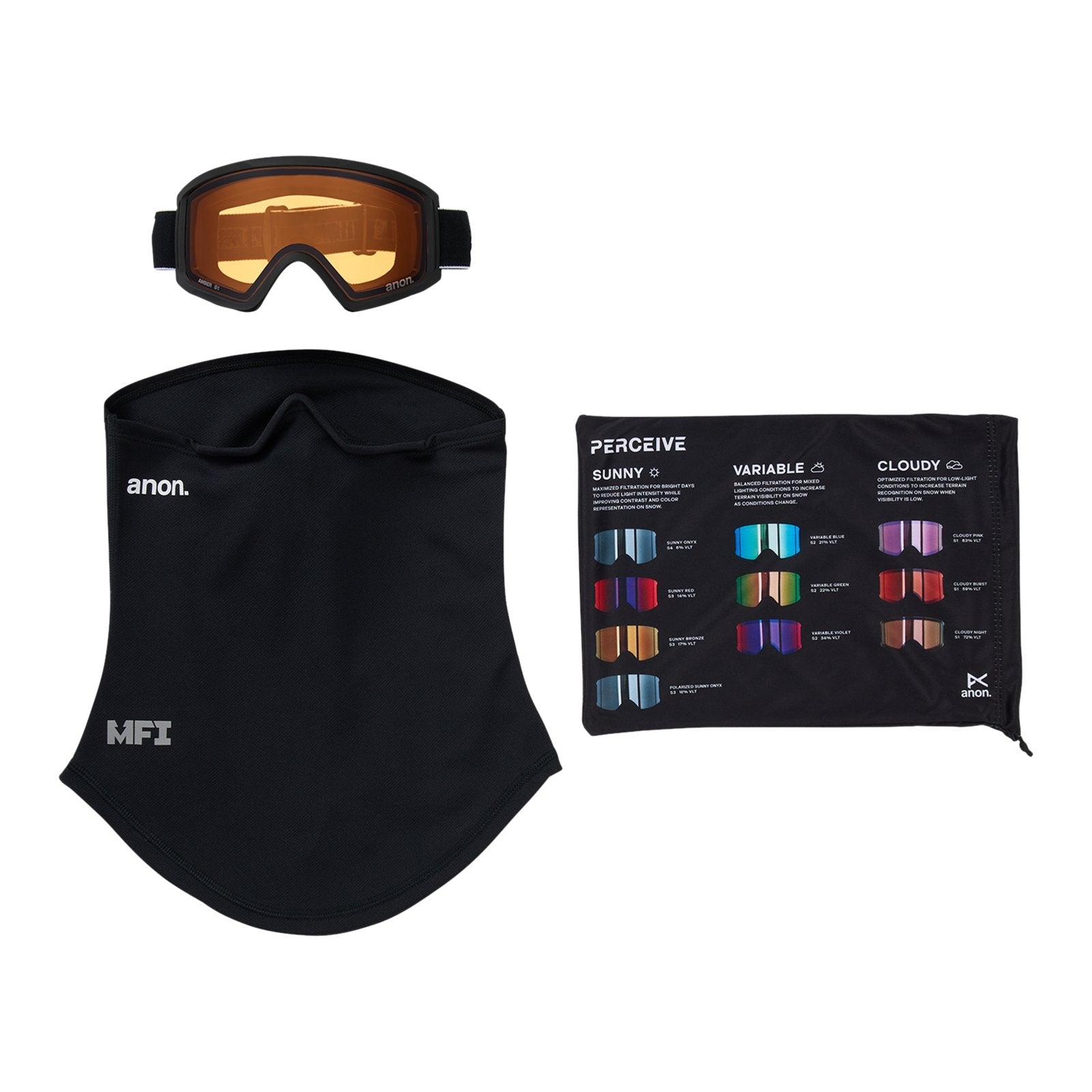 Tracker 2.0 Low Bridge Fit Goggles + Mfi Face Mask Black - Amber Lens (55% / S1) - Image 6