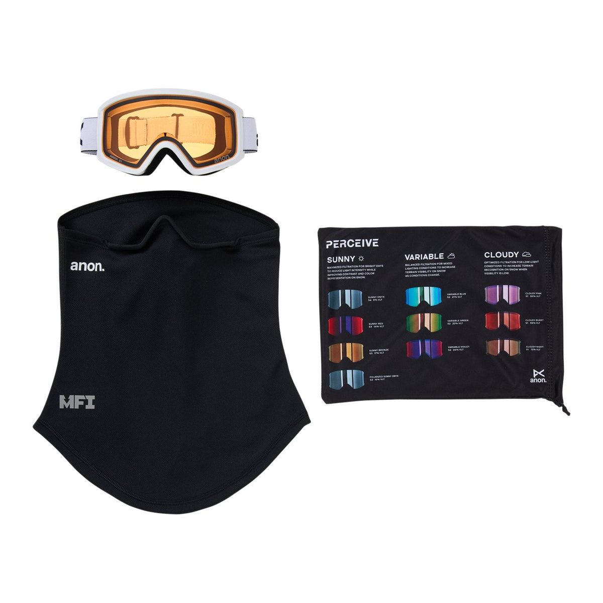 Tracker 2.0 Low Bridge Fit Goggles + Mfi Face Mask White - Amber Lens (55% / S1) - Image 6