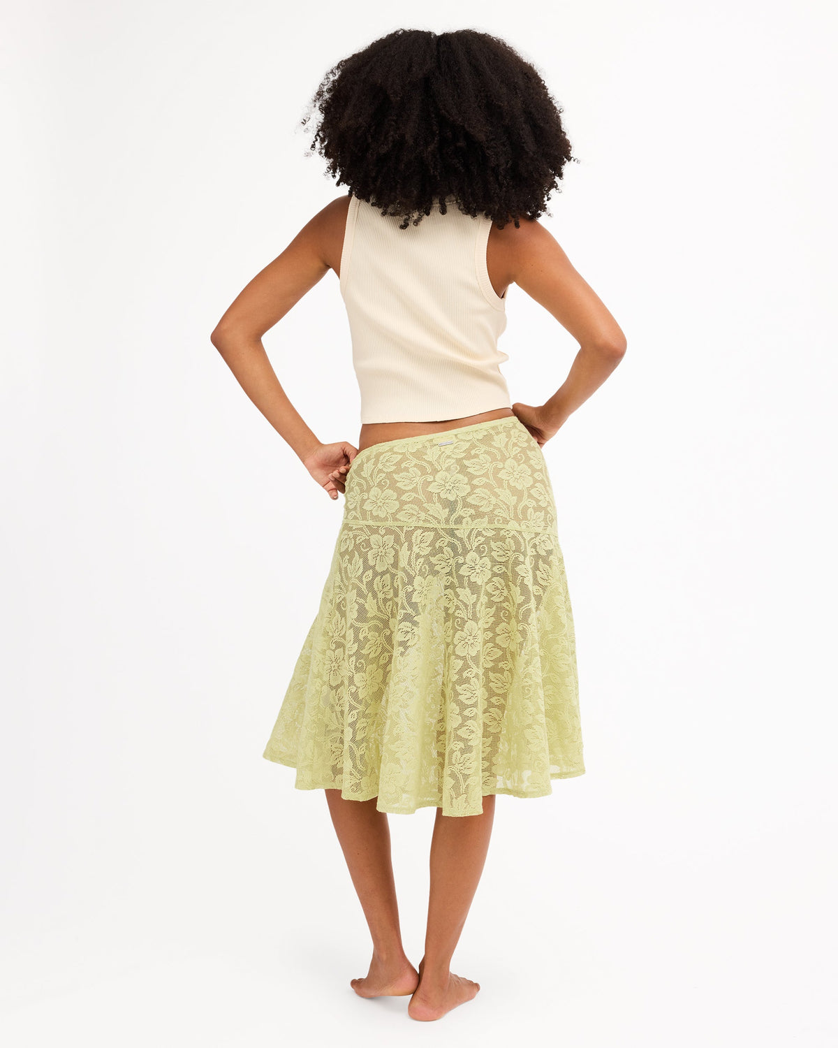 Womens Paisley Lace Midi Skirt Smoke Green - Image 3