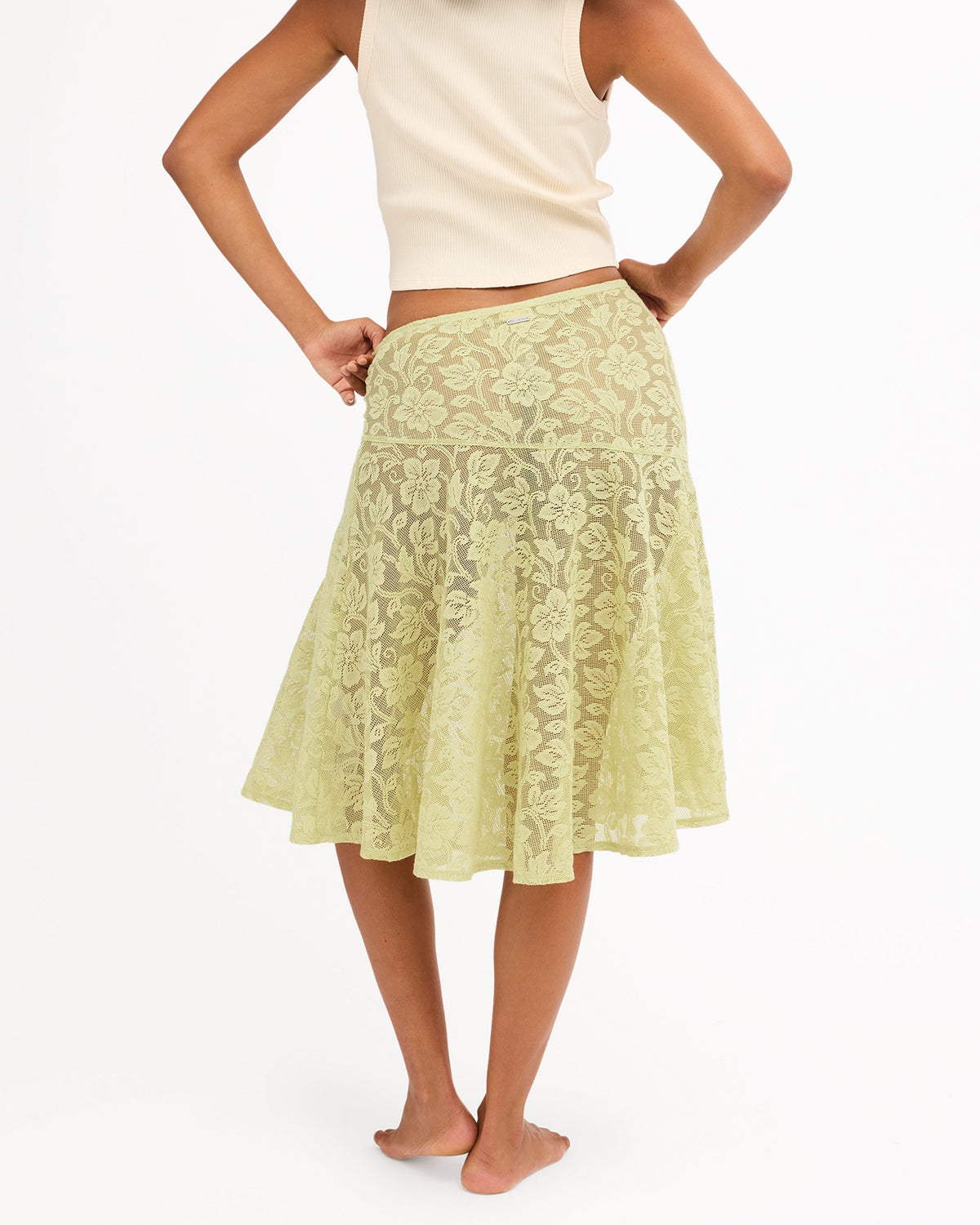 Womens Paisley Lace Midi Skirt Smoke Green - Image 8
