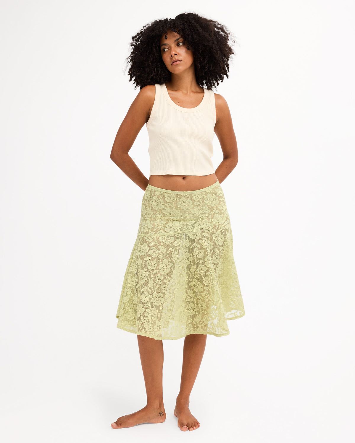 Womens Paisley Lace Midi Skirt Smoke Green - Image 1