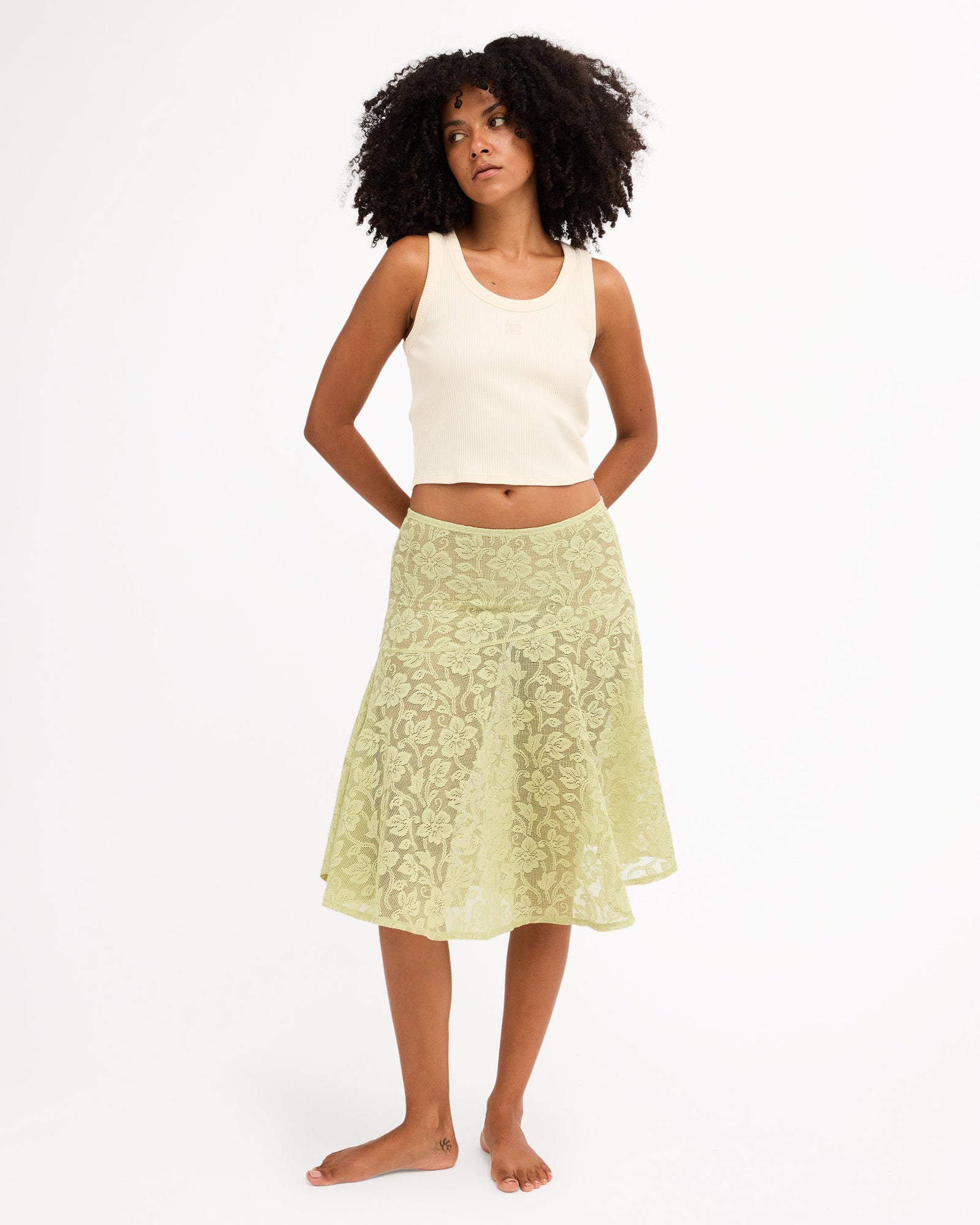 Womens Paisley Lace Midi Skirt Smoke Green - Image 1
