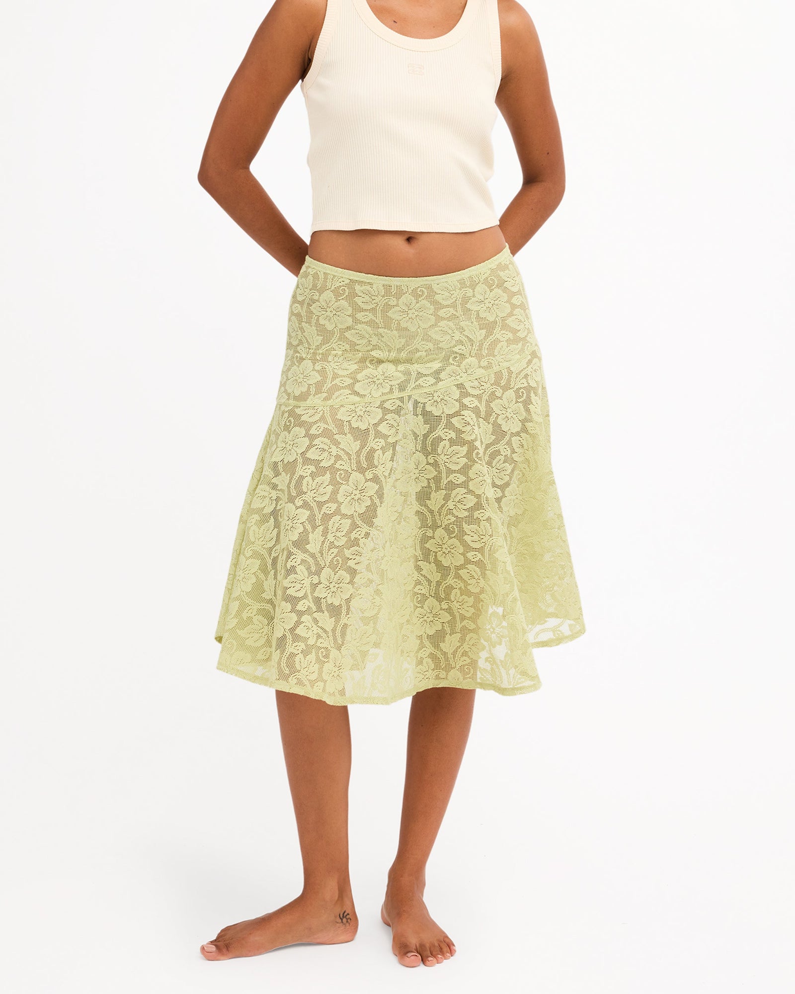Womens Paisley Lace Midi Skirt Smoke Green - Image 2