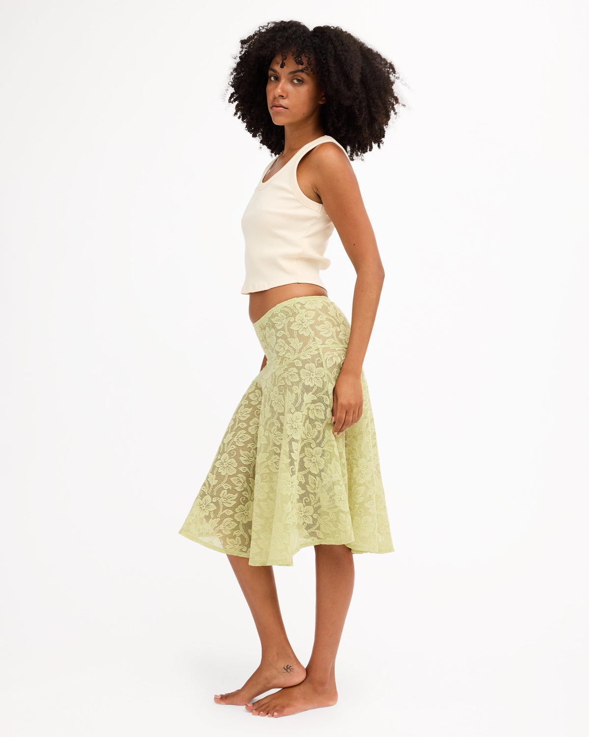 Womens Paisley Lace Midi Skirt Smoke Green - Image 4