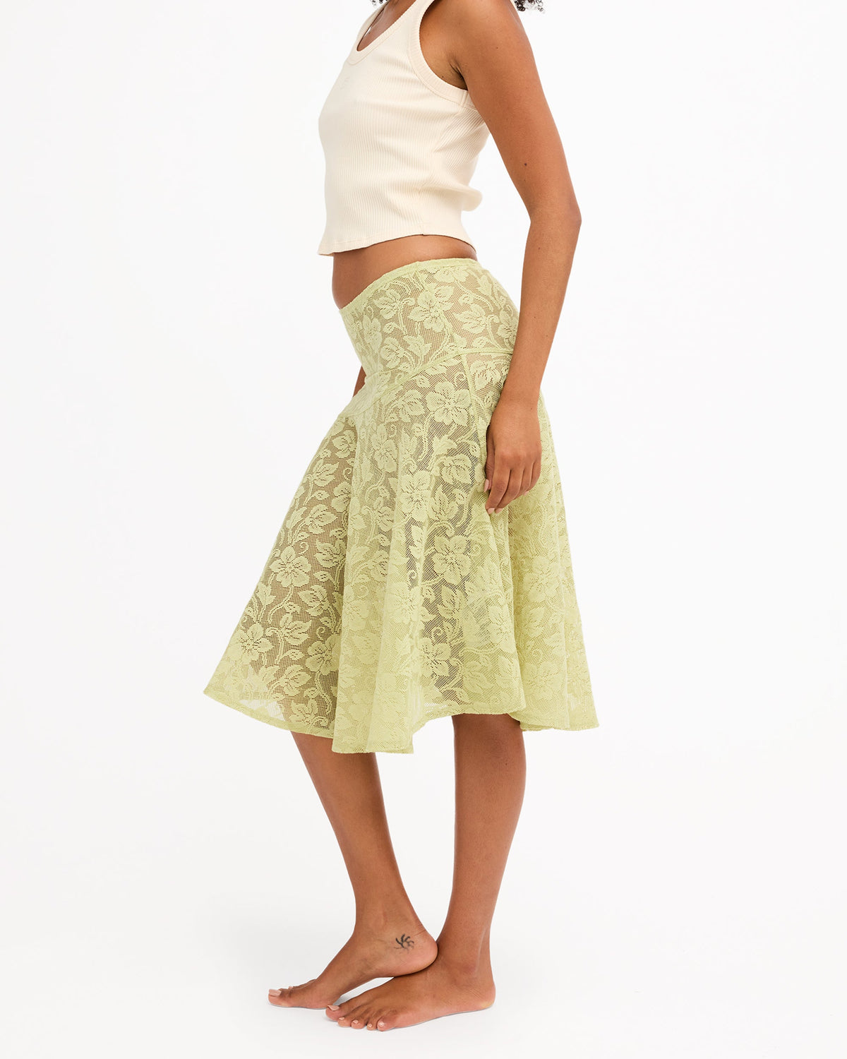 Womens Paisley Lace Midi Skirt Smoke Green - Image 5