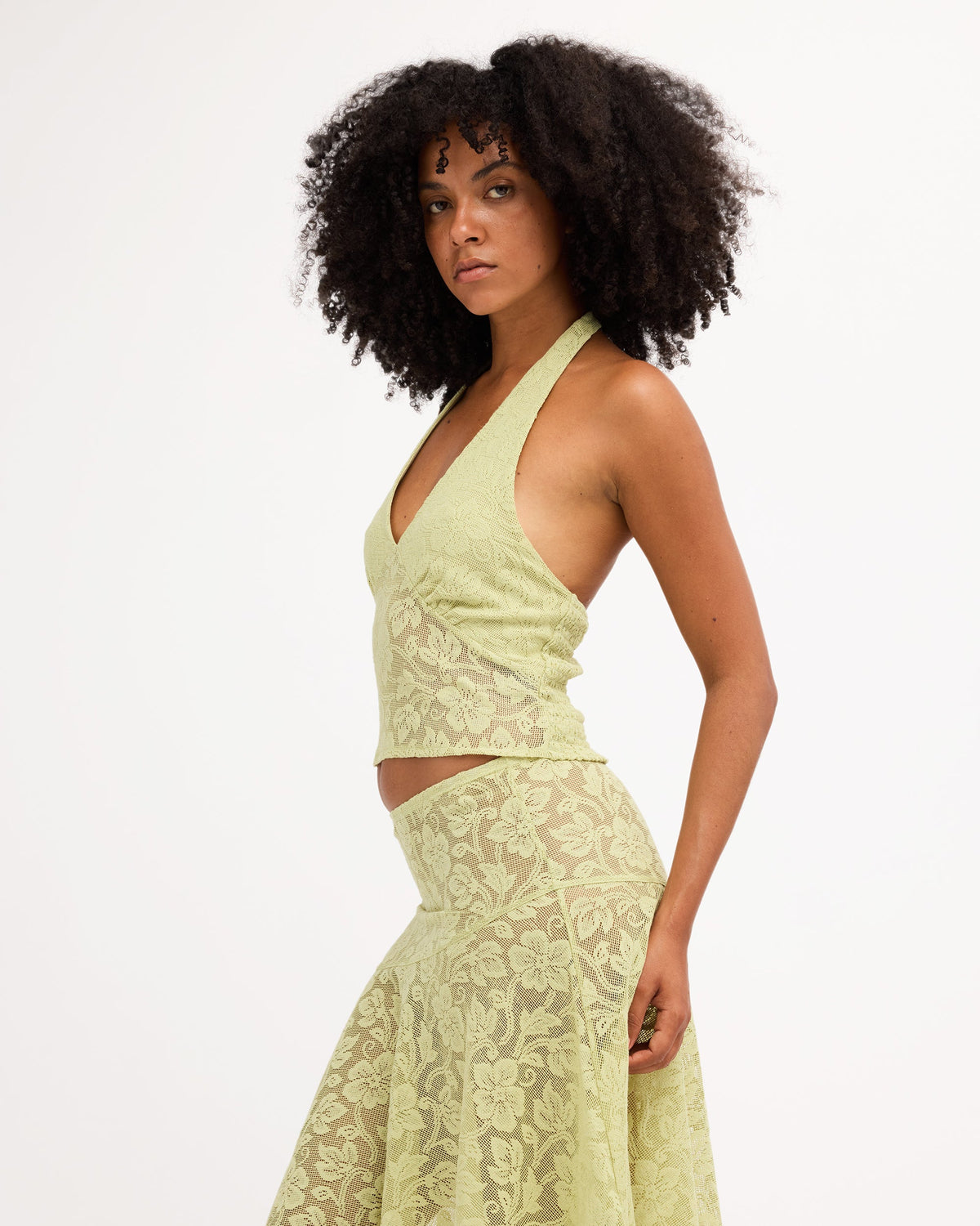 Womens Paisley Lace Halter Top Smoke Green - Image 3