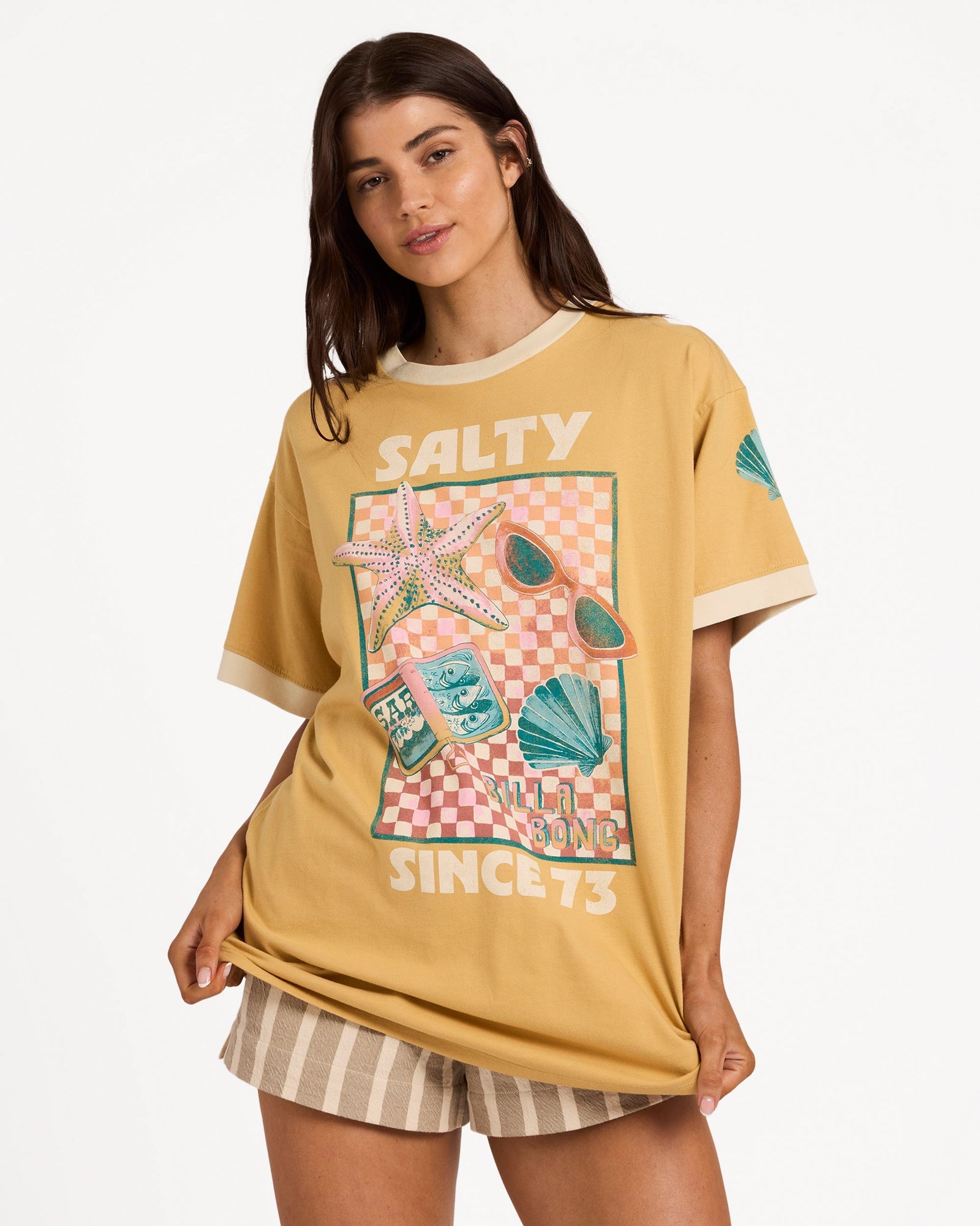 Womens Salty Since T-Shirt Curry - Image 1
