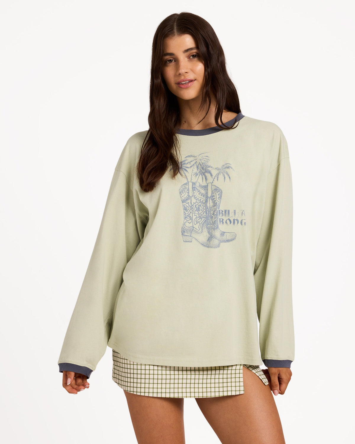 Womens Cowgirl Long Sleeve T-Shirt Smoke Green - Image 2