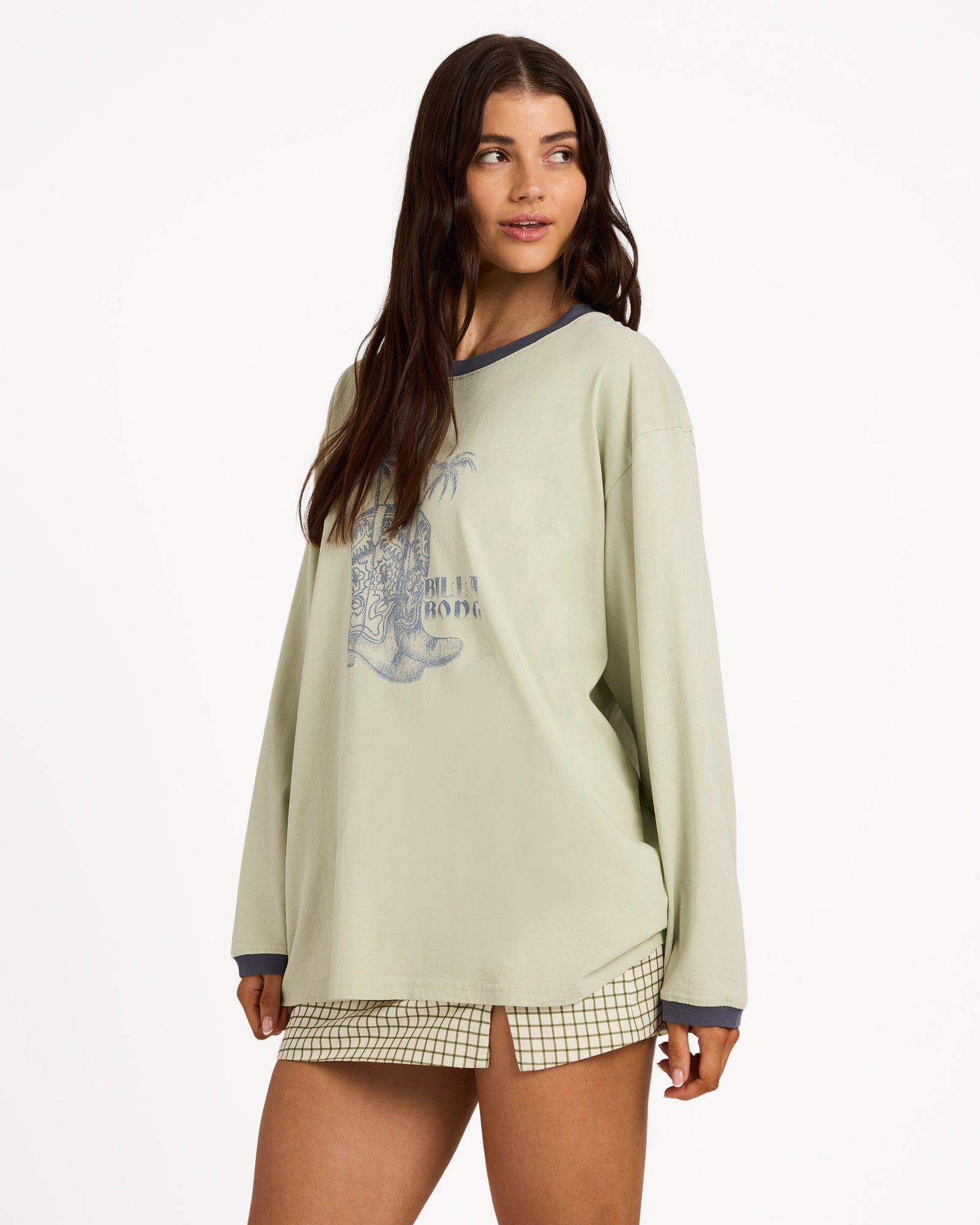 Womens Cowgirl Long Sleeve T-Shirt Smoke Green - Image 4