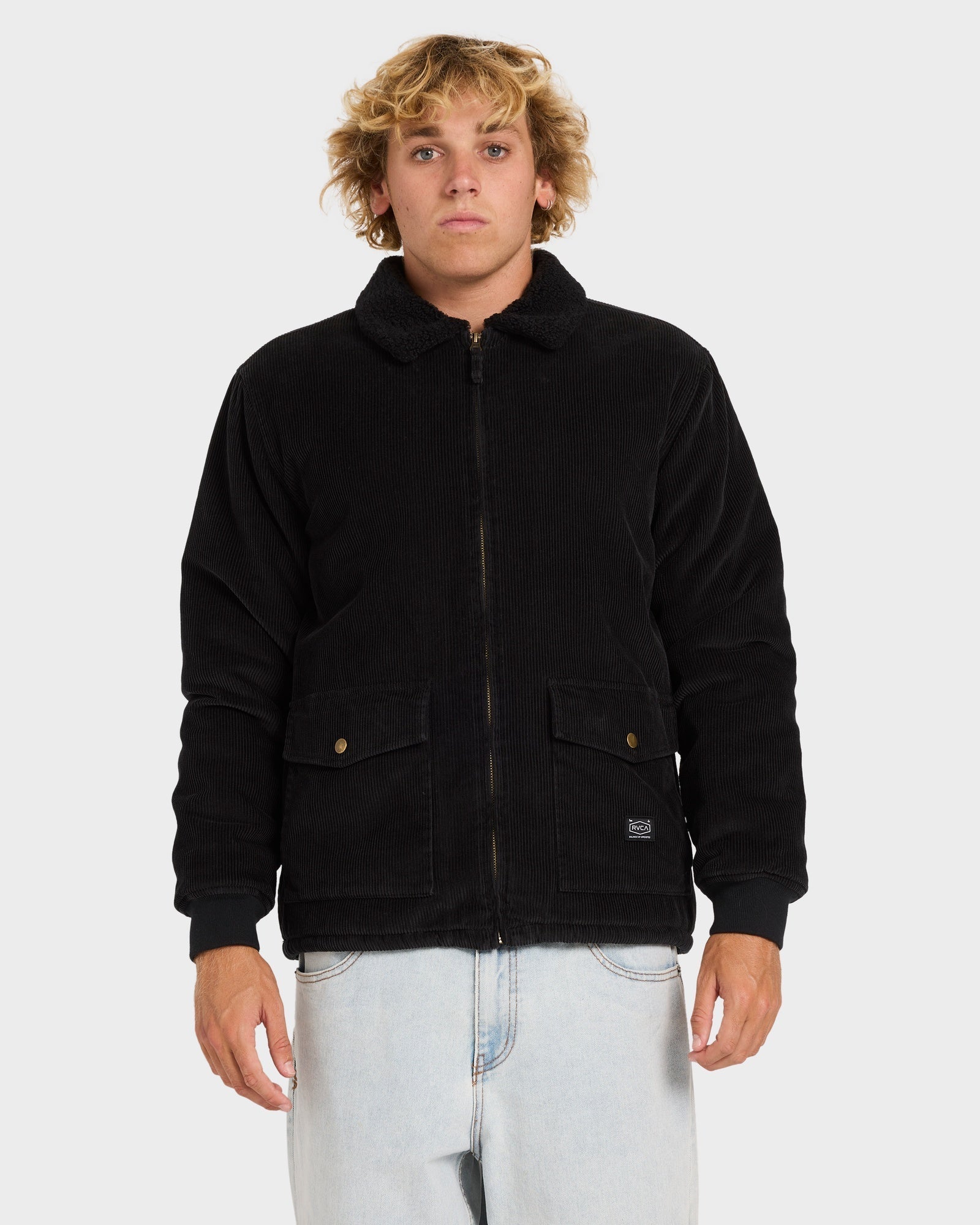 Mens Station Cord Casual Jacket Rvca Black - Image 1