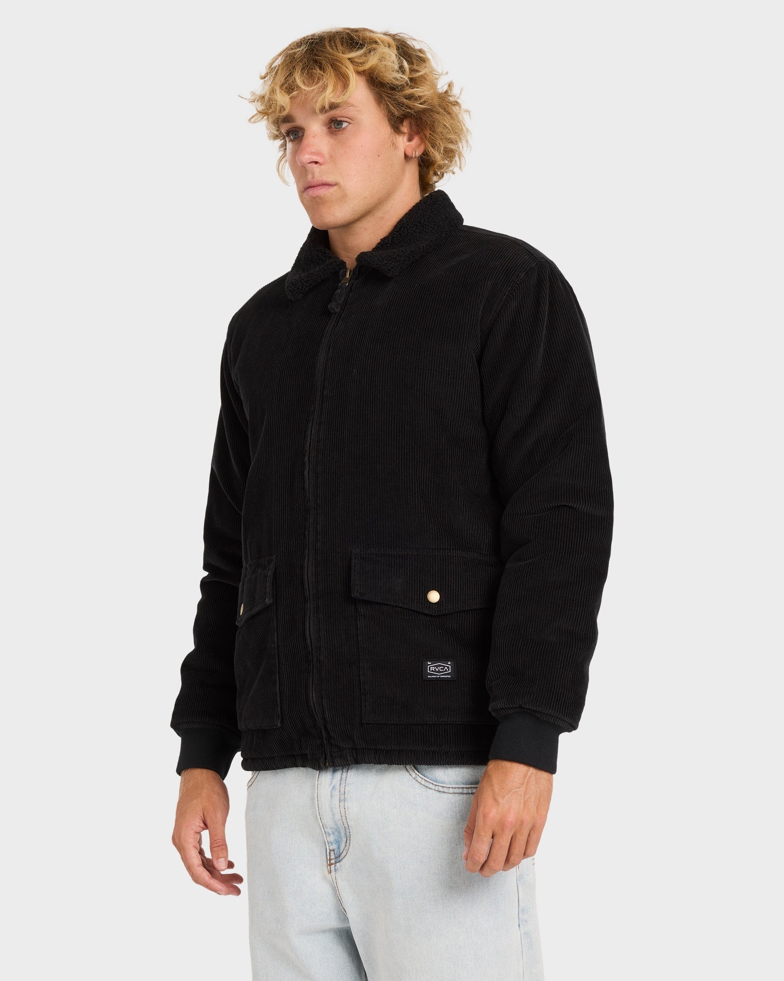 Mens Station Cord Casual Jacket Rvca Black - Image 3