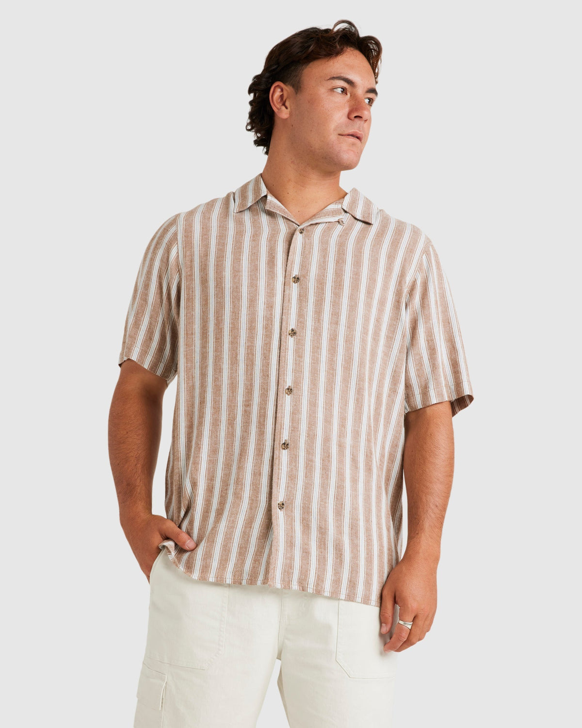 Mens Beat Stripe Dress Shirt Ermine - Image 1
