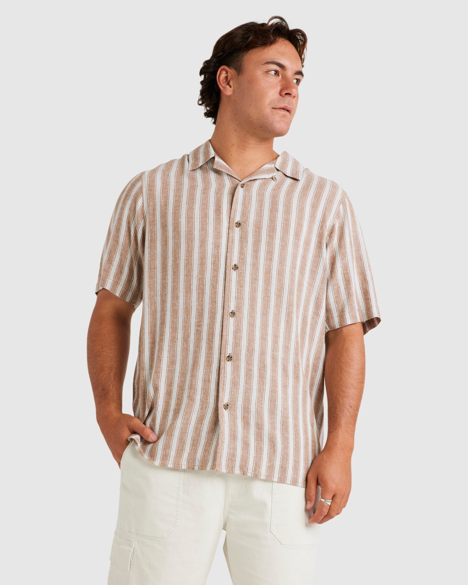 Mens Beat Stripe Dress Shirt Ermine - Image 1