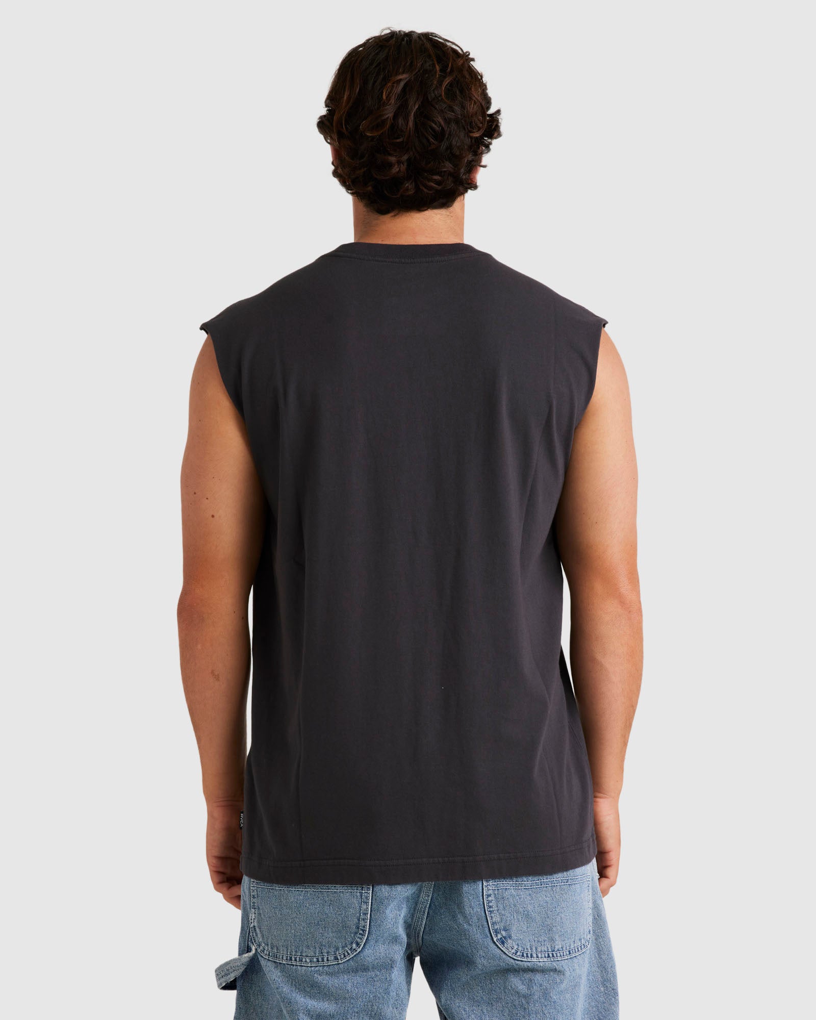 Mens Picked Up Muscle Tank Washed Black - Image 3