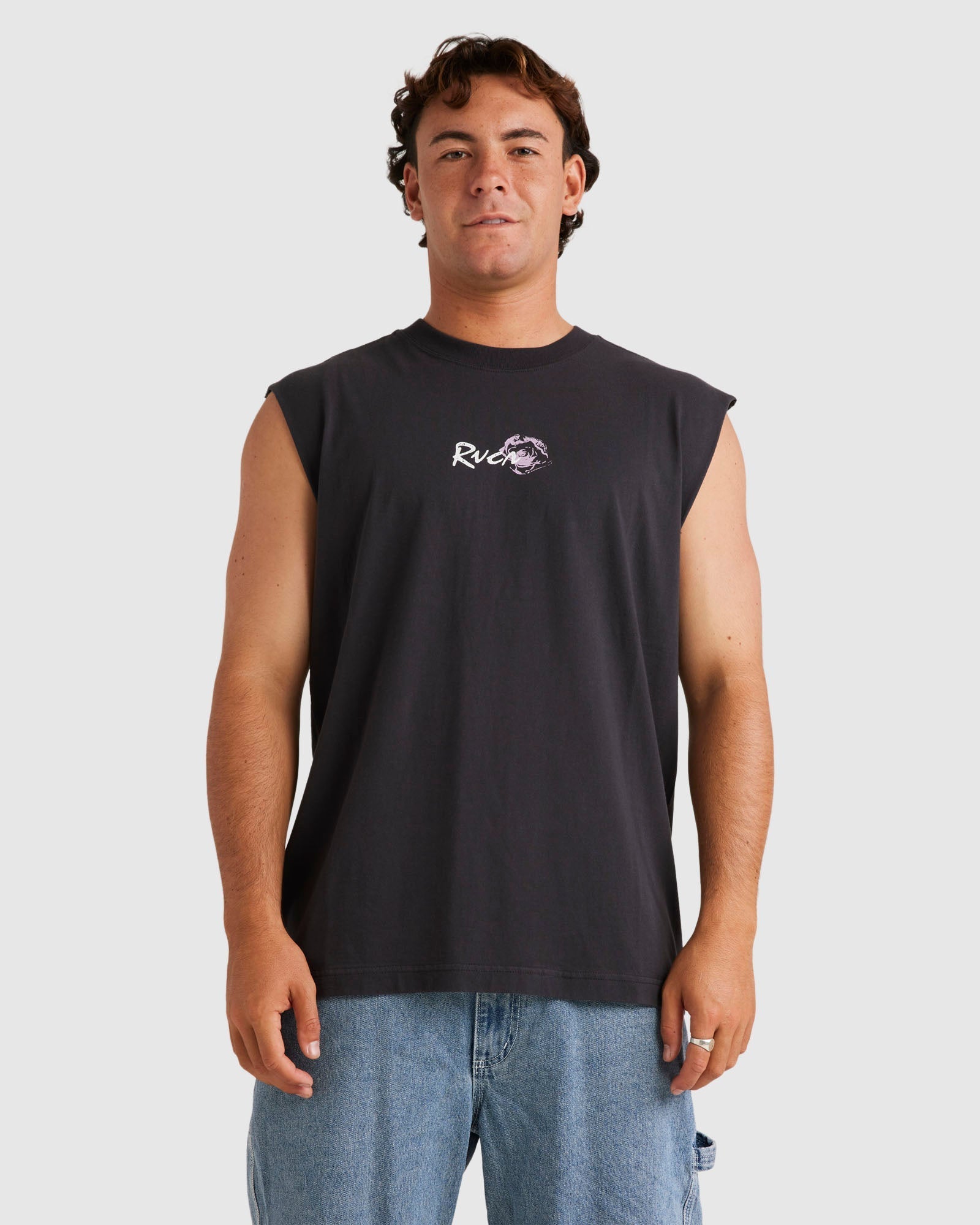 Mens Picked Up Muscle Tank Washed Black - Image 1