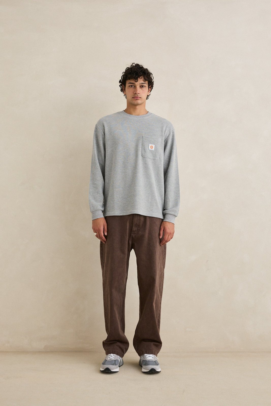 Vintage Pocket LS Waffle T Shirt Grey Heather - Image 2