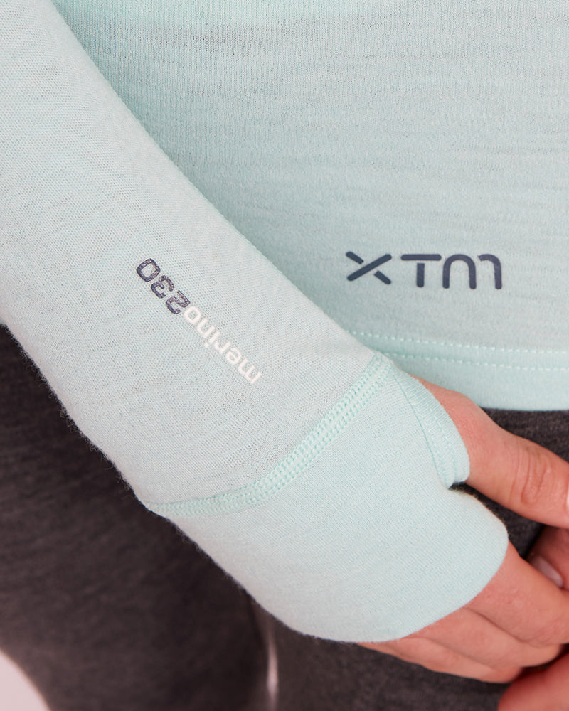 XTM LADIES MERINO WOOL THERMAL ZIP-NECK SKIVVY YUCCA