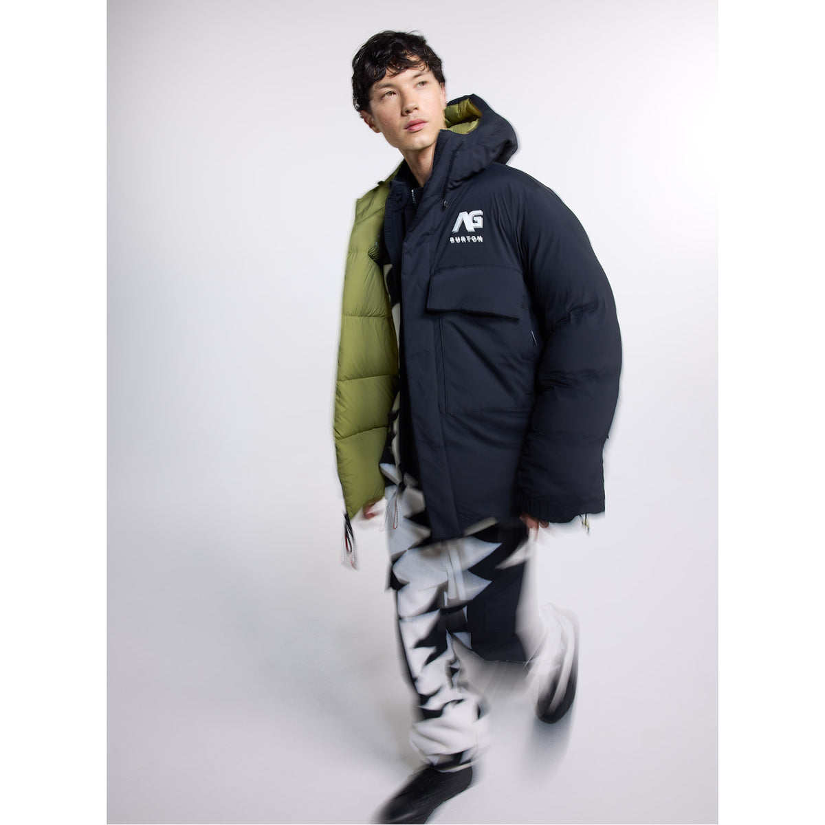 AG Railed Hooded Stretch Down Puffy Jacket