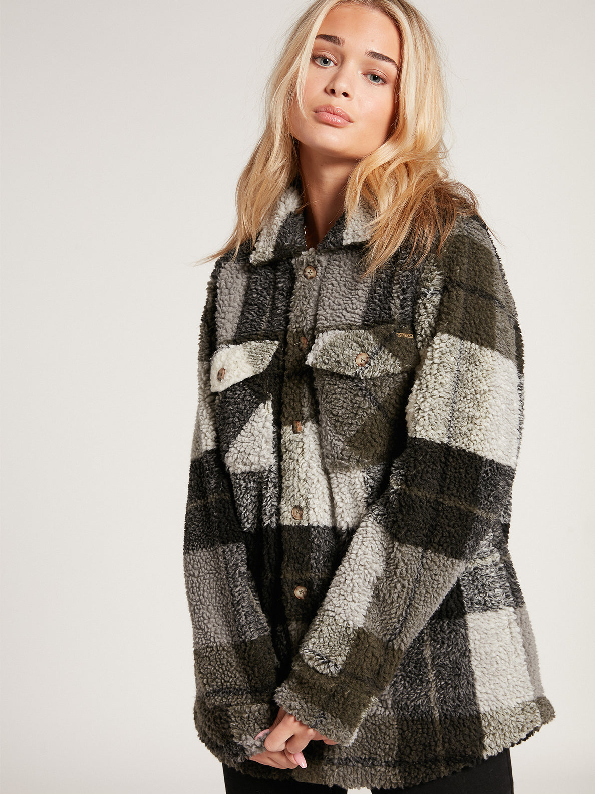 Volcom Silent Sherpa Plaid Jacket Army Green Camo