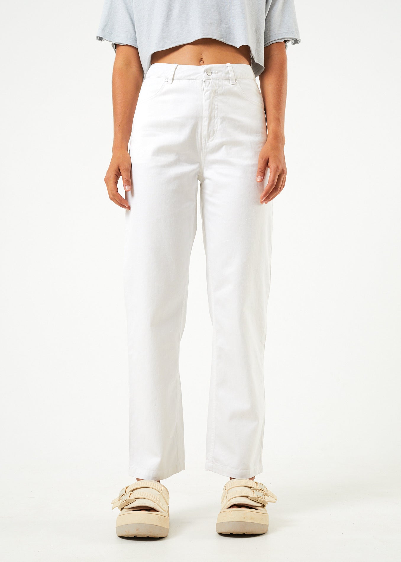 Afends Shelby  - Hemp Twill High Waist Wide Leg Pant White