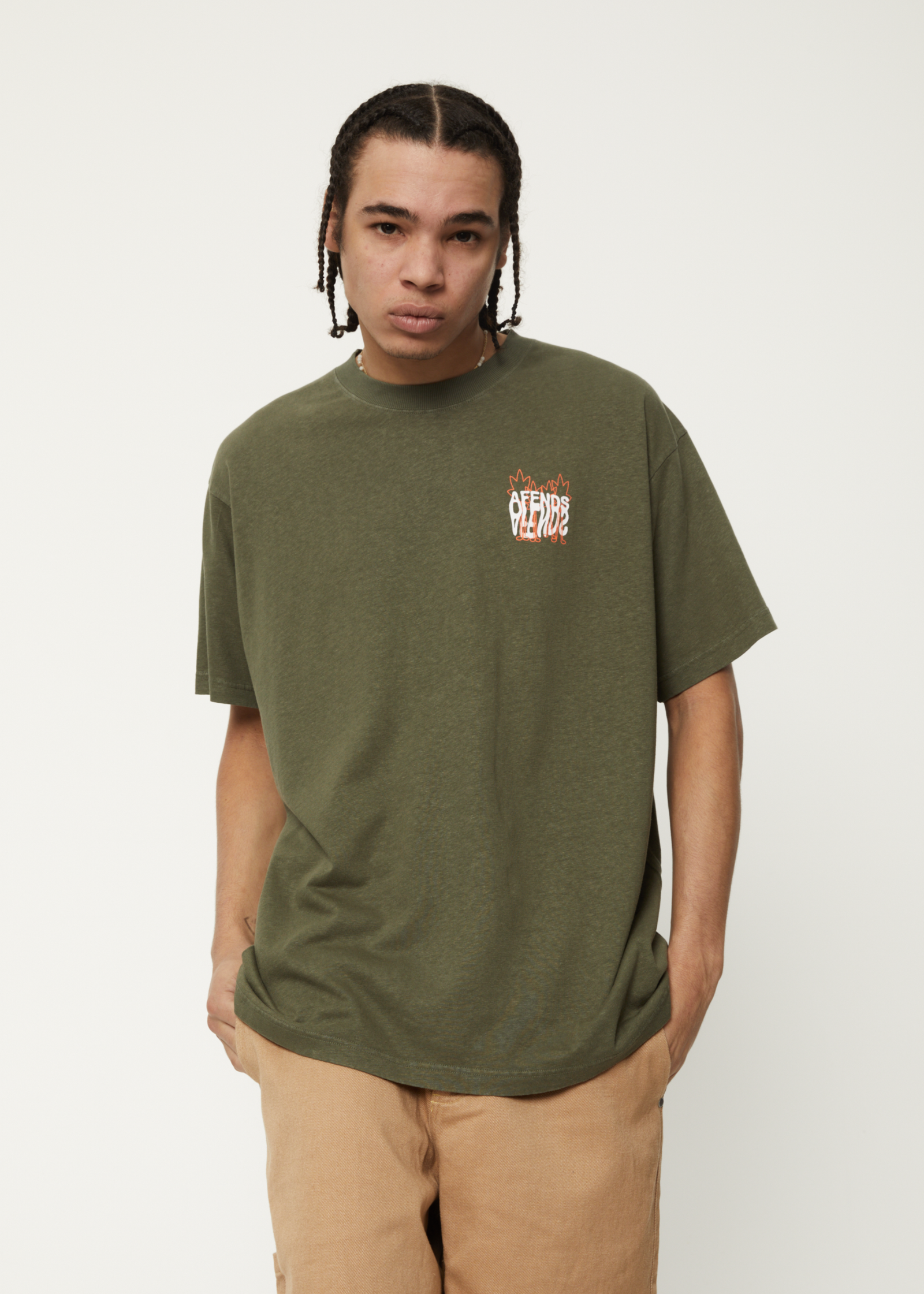 Vibrations  - Hemp Boxy Graphic T-Shirt - Cypress
