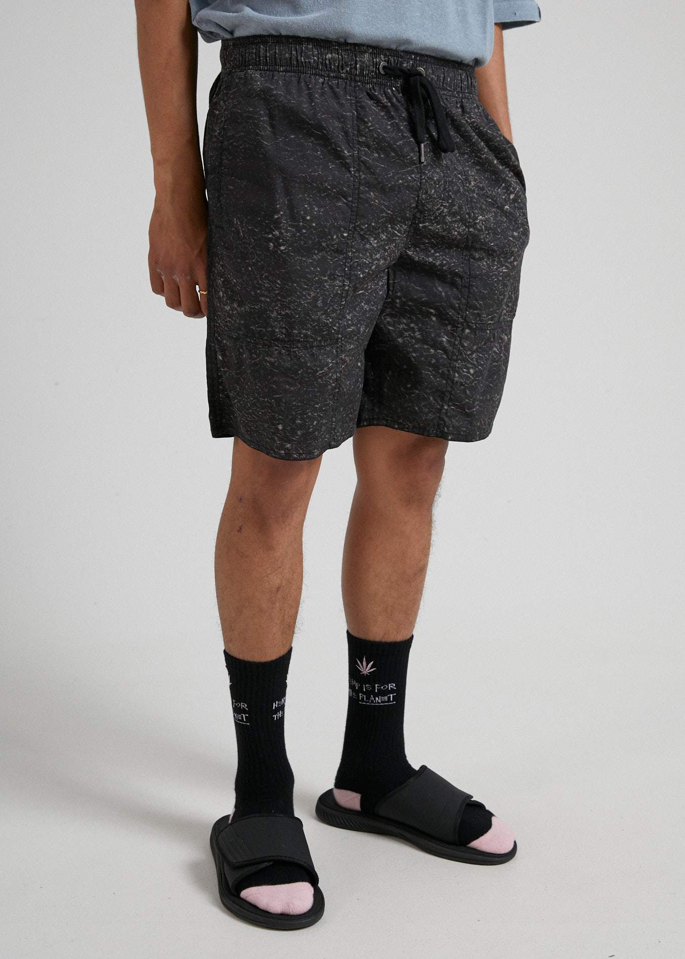 Afends Baywatch Acids  - Elastic Waist Boardshort - Black Acid Wash Black acid wash