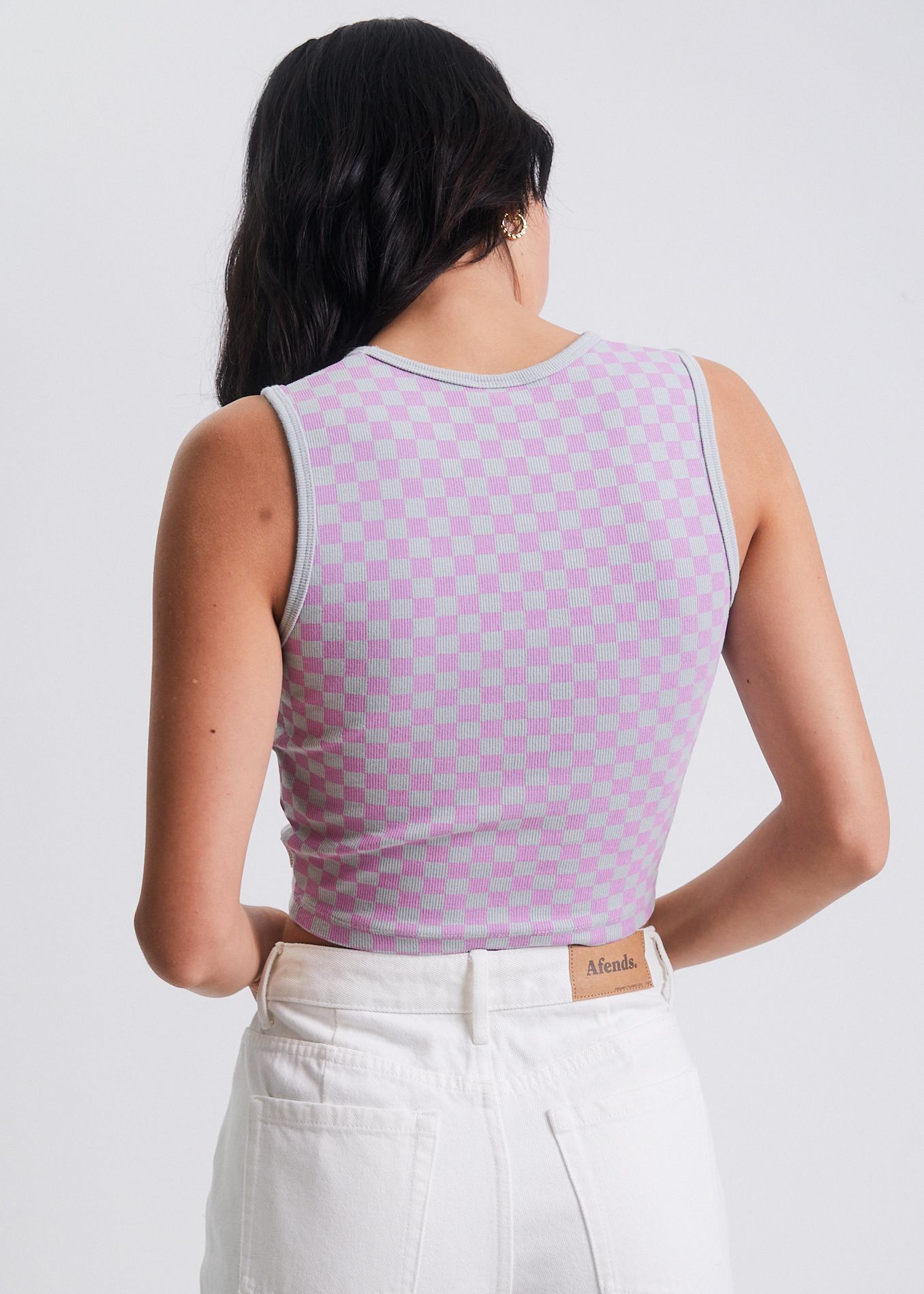 Afends Carlo   - Recycled Check Ribbed Tank - Candy Check Candy check