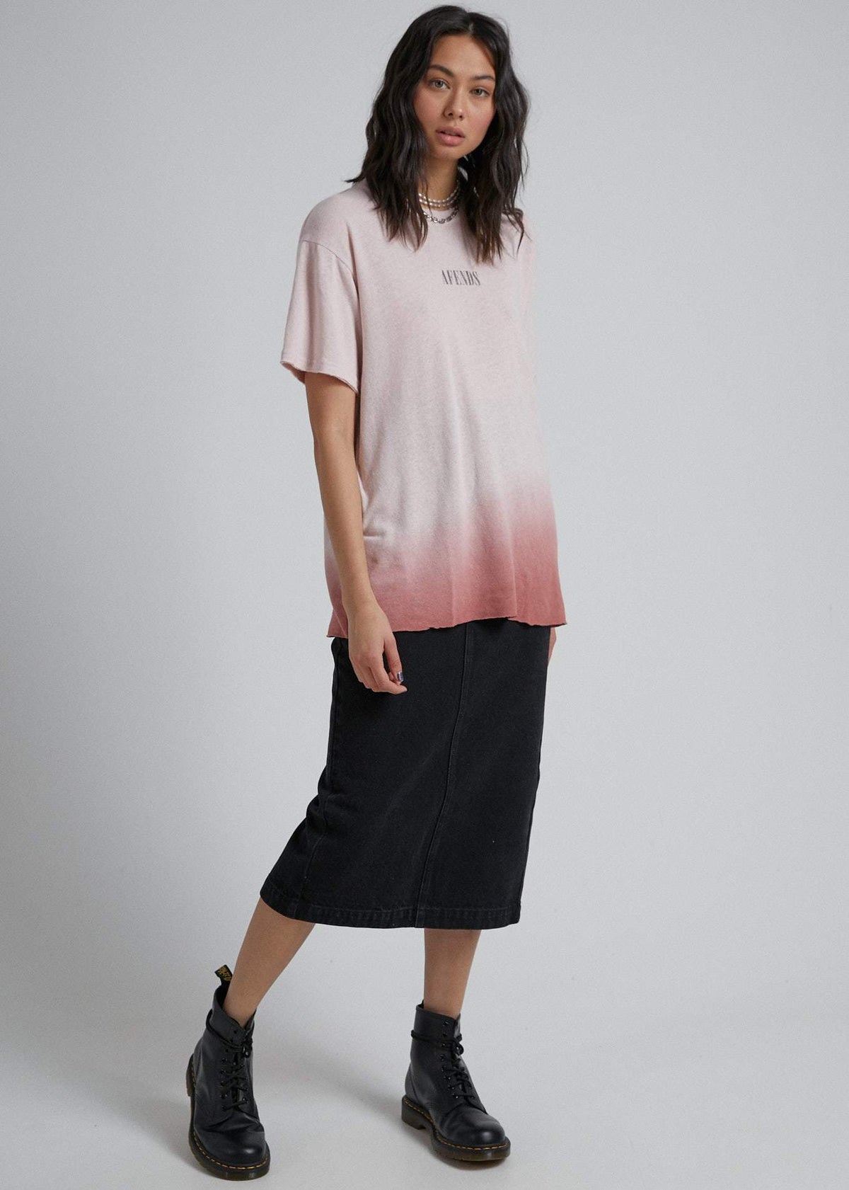 Afends Courtney Love  - Hemp Oversized Tee - Ash Pink Dip Dye Ash pink dip dye