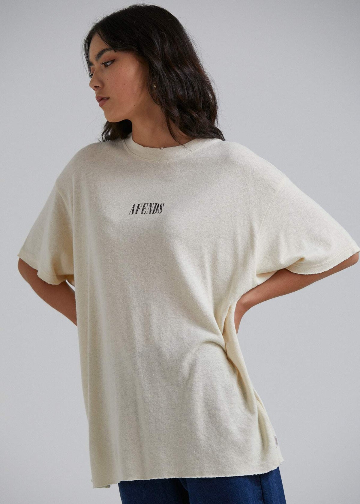 Afends Courtney Love  - Hemp Oversized Tee - Ash Pink Dip Dye Cream