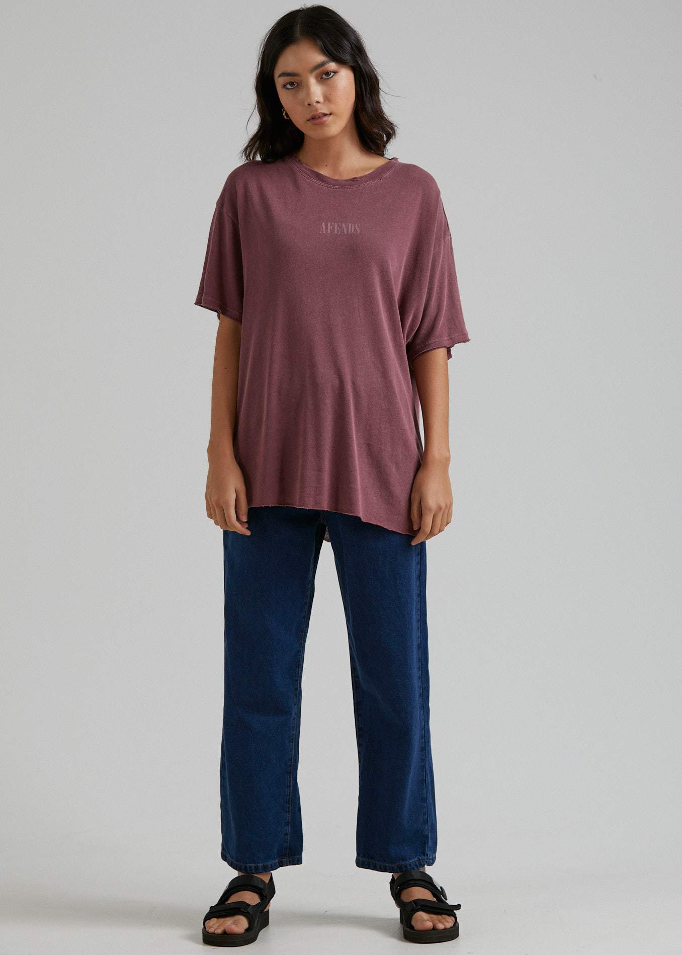 Afends Courtney Love  - Hemp Oversized Tee - Ash Pink Dip Dye Grape