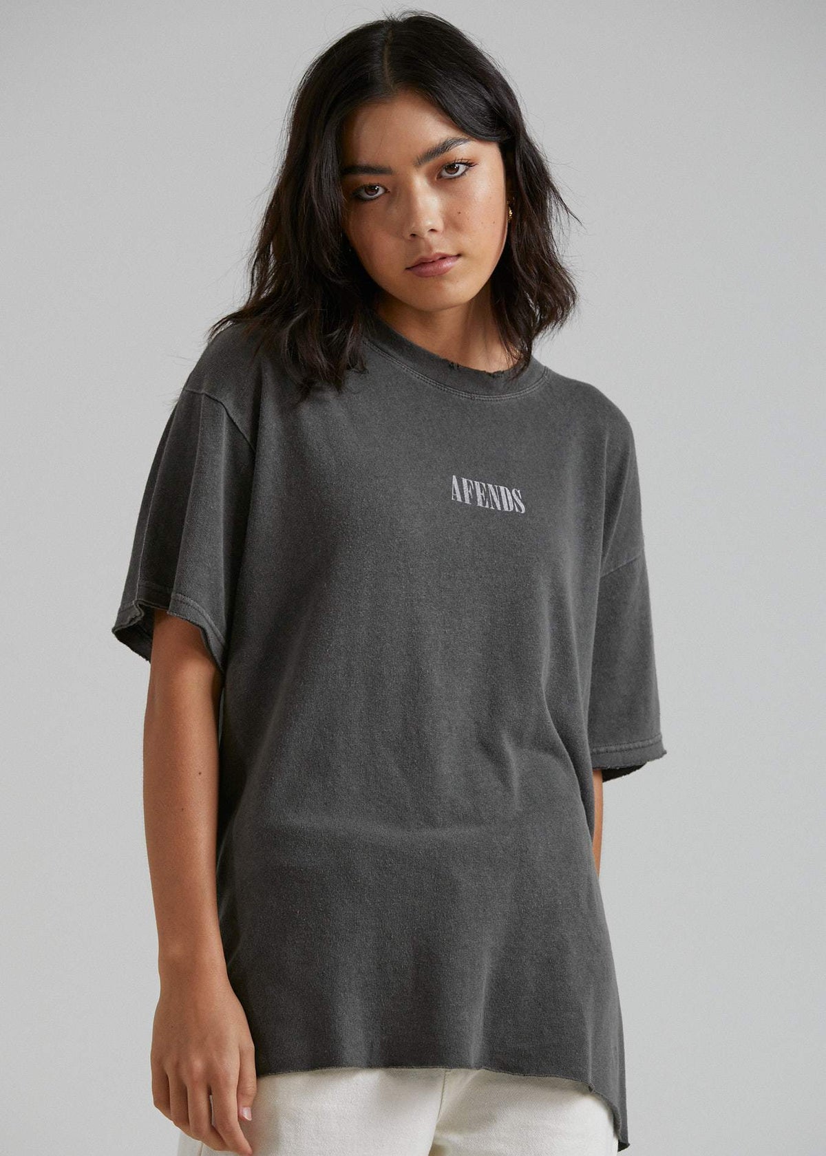 Afends Courtney Love  - Hemp Oversized Tee - Ash Pink Dip Dye Stone black