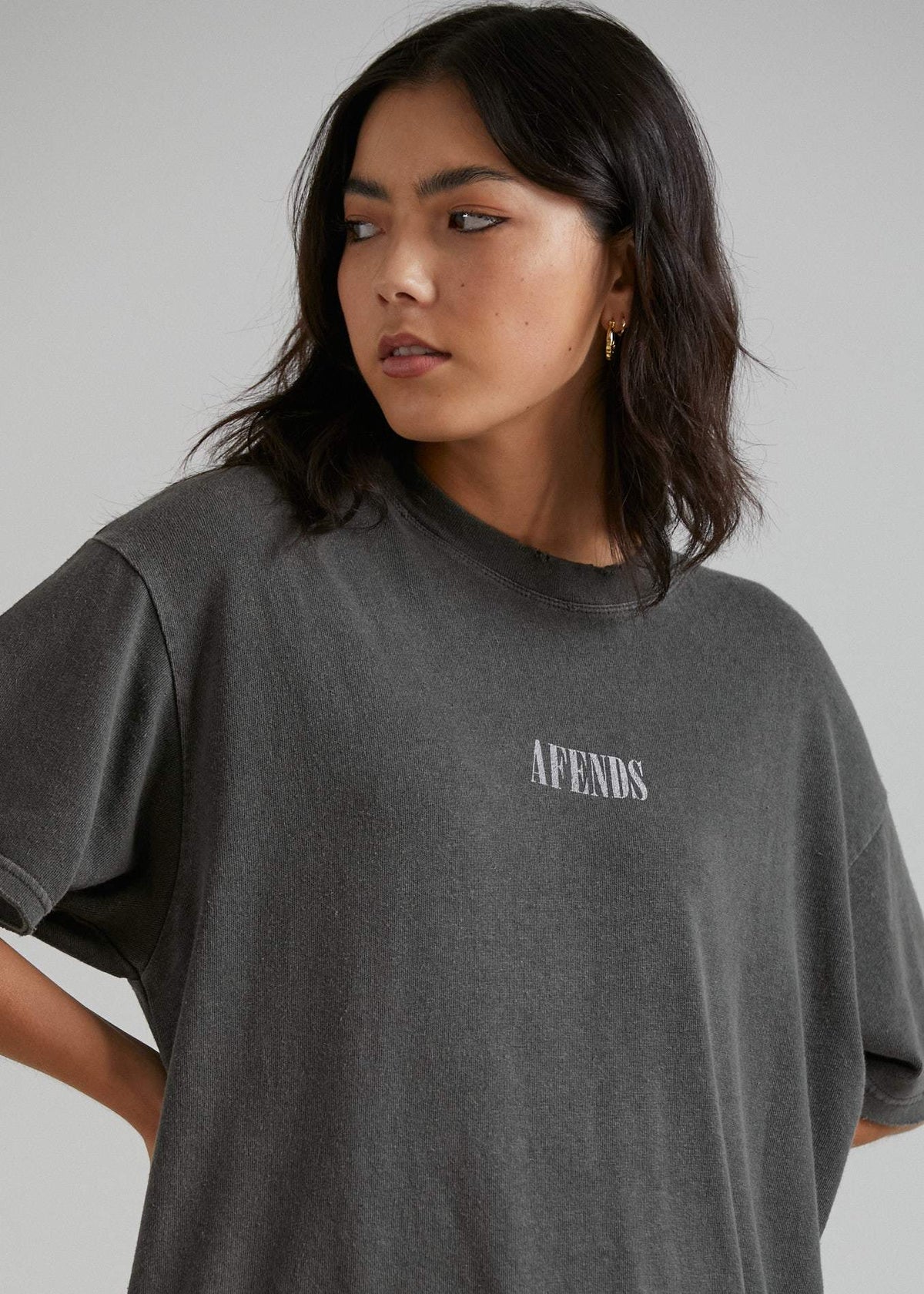 Afends Courtney Love  - Hemp Oversized Tee - Ash Pink Dip Dye Stone black