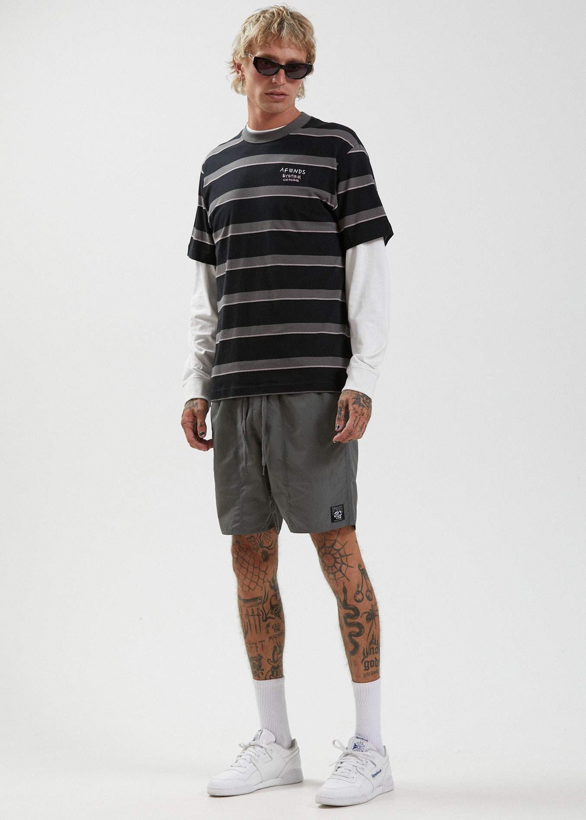 Afends Fight Stripe  - Retro Fit Tee - Black Black