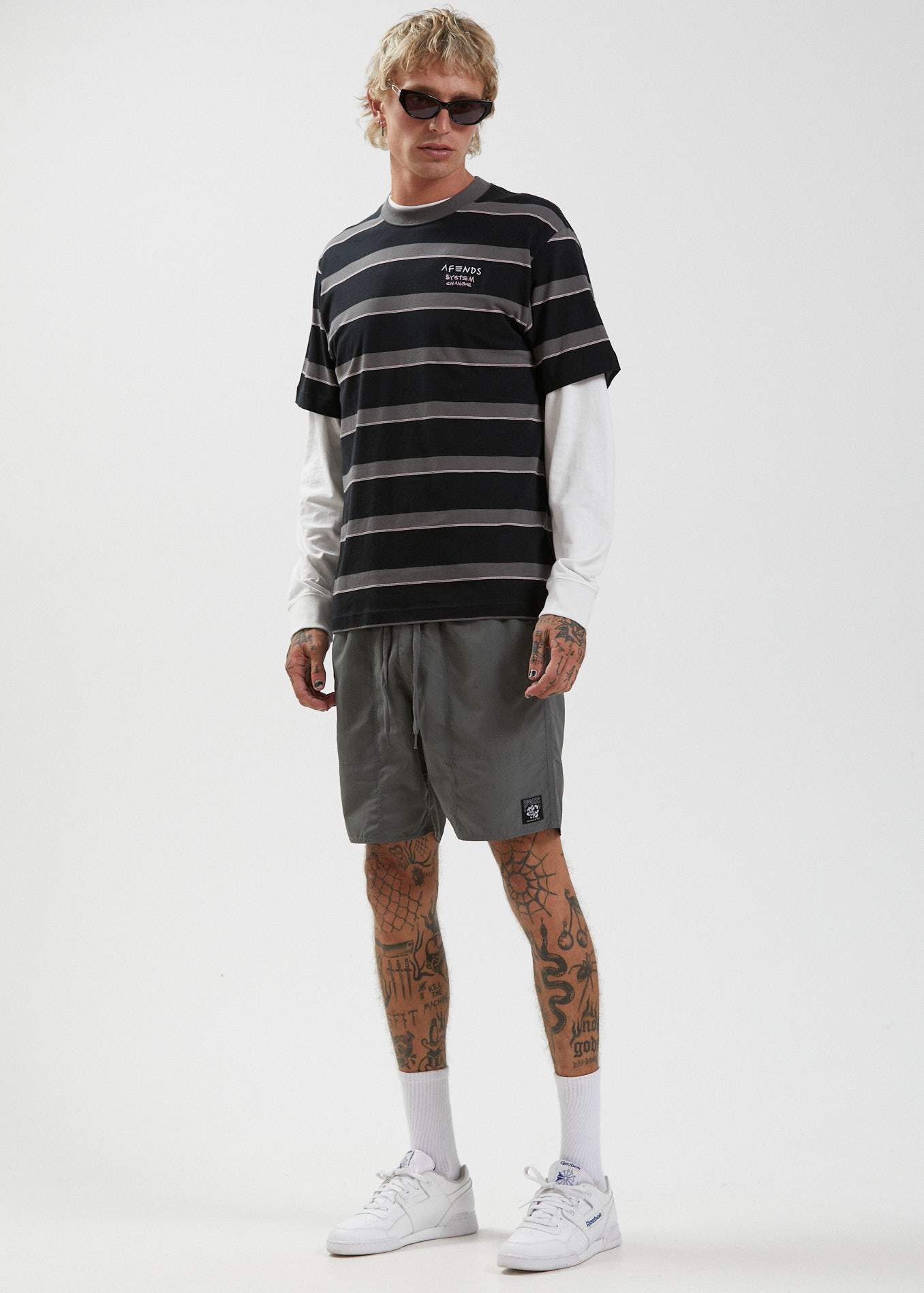 Afends Fight Stripe  - Retro Fit Tee - Black Black