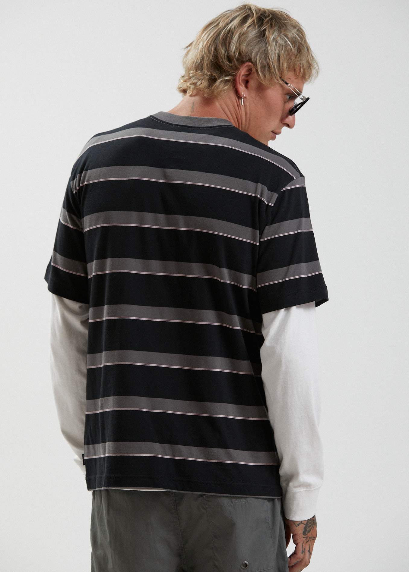 Afends Fight Stripe  - Retro Fit Tee - Black Black