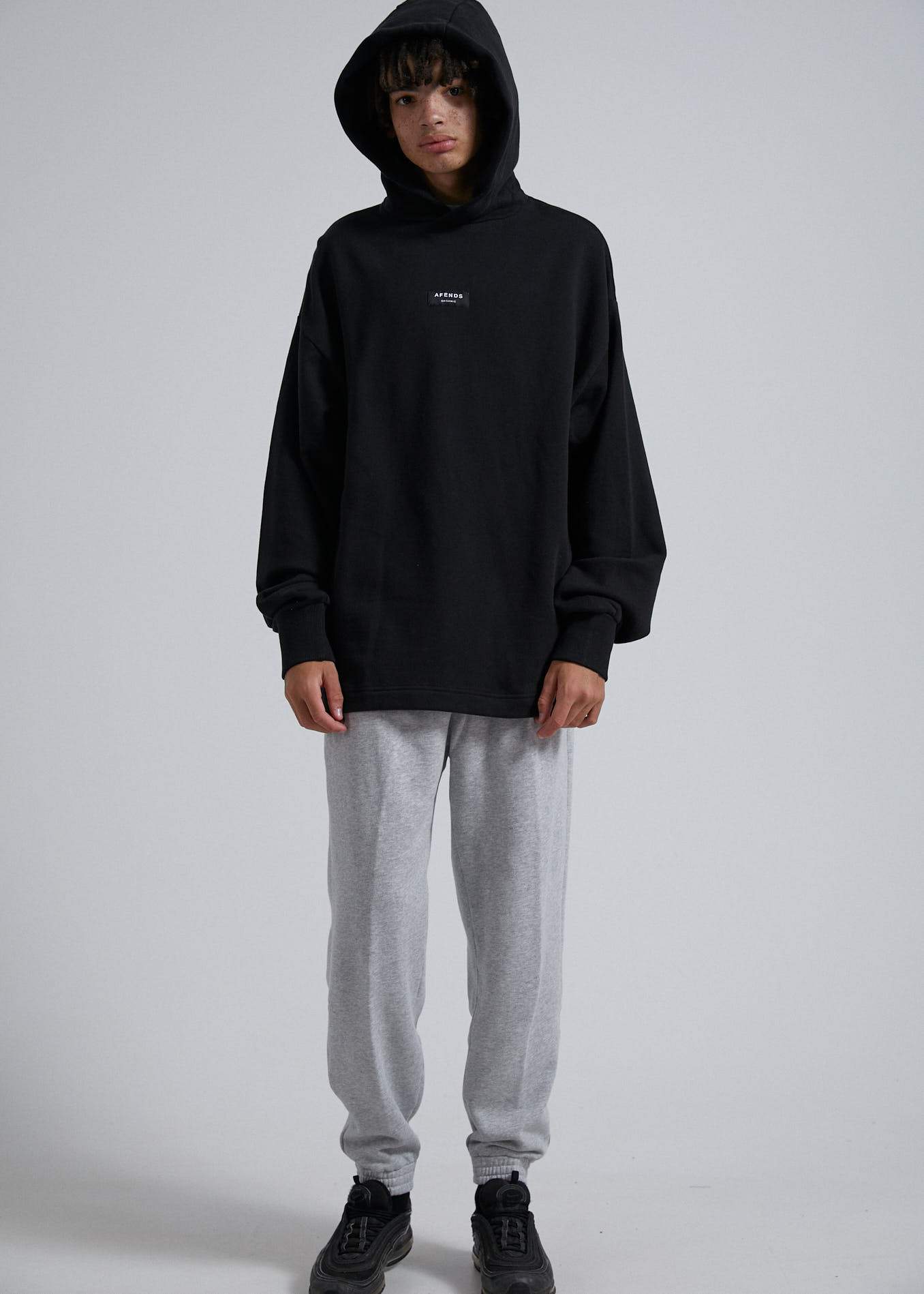 Afends Industry  - Unisex Pull On Hood - Grey Marle Black