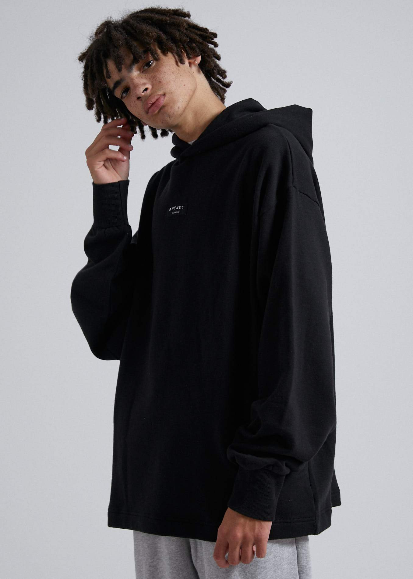 Afends Industry  - Unisex Pull On Hood - Grey Marle Black