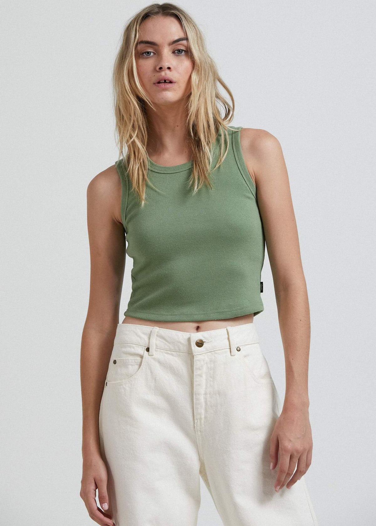 Afends Jasmin  - Hemp Ribbed Tank - Grey Marle Moss